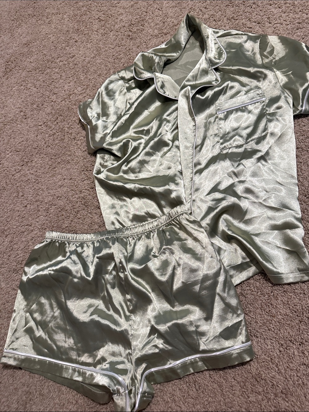 Satin Pajama Set in Pale Sage Green